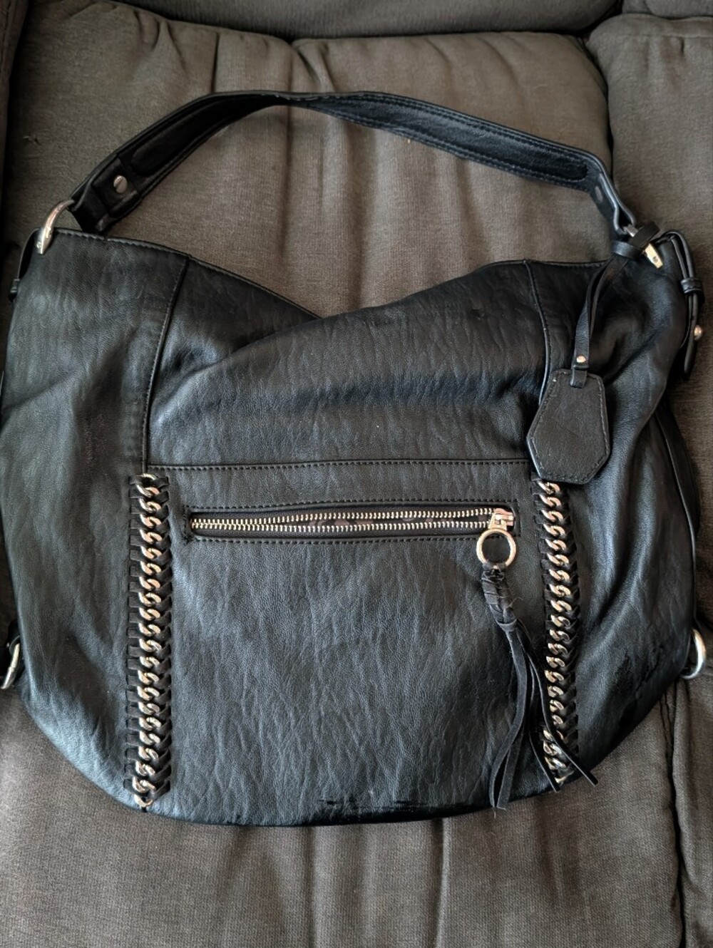 Jessica Simpson Black Chain-Trim Shoulder Bag